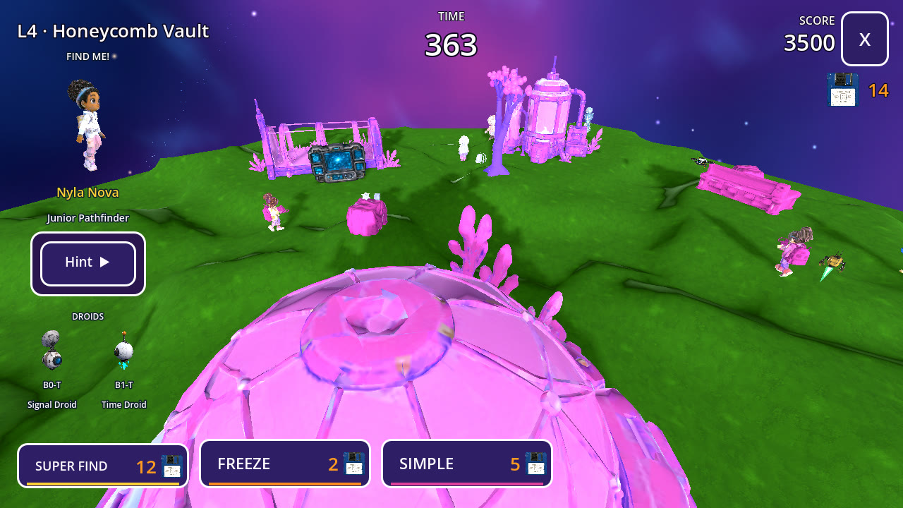 A level from a later chapter. A large dome sits at the front with a tree, a gate and a few people behind it.