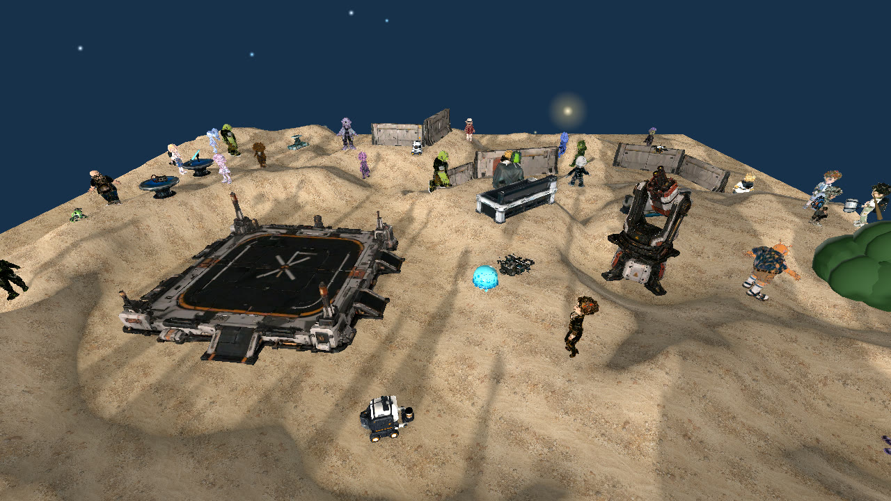 A Frontier outpost. Sand, khaki and weathered steel: An outpost of The Frontier at midday.